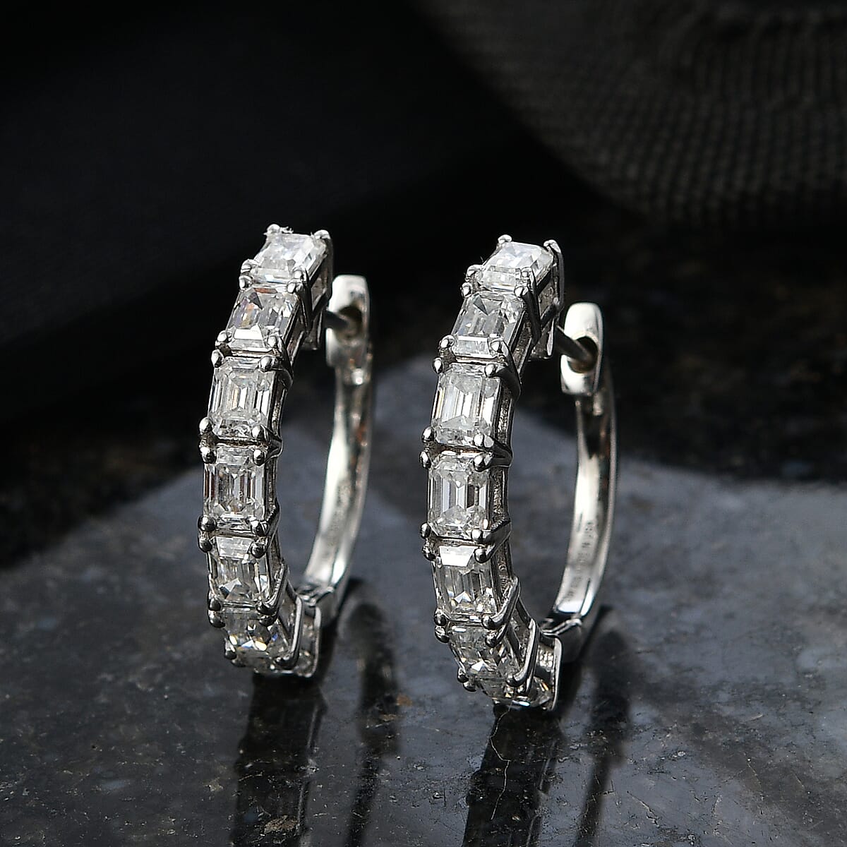 D'Joy Moissanite 3.00 ctw Hoop Earrings in Rhodium Over Sterling Silver image number 1
