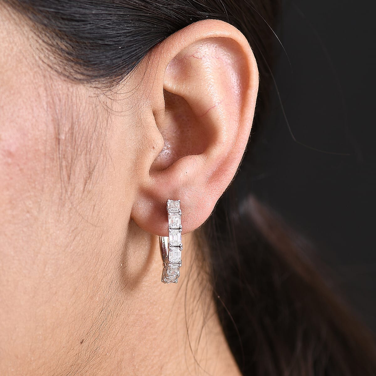 D'Joy Moissanite 3.00 ctw Hoop Earrings in Rhodium Over Sterling Silver image number 2