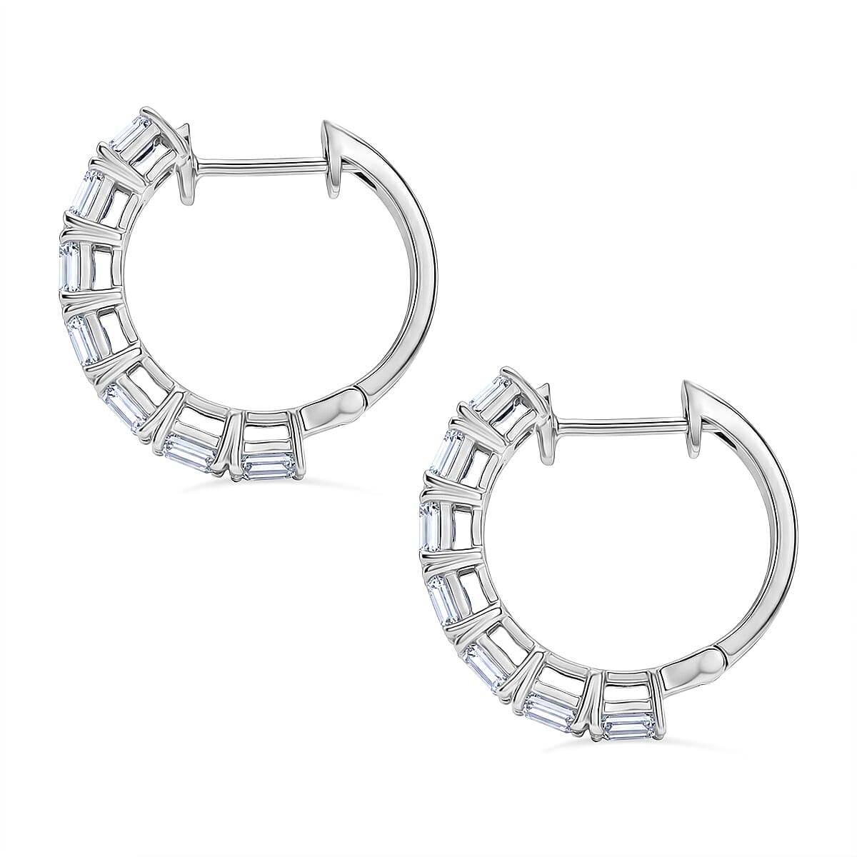 D'Joy Moissanite 3.00 ctw Hoop Earrings in Rhodium Over Sterling Silver image number 3