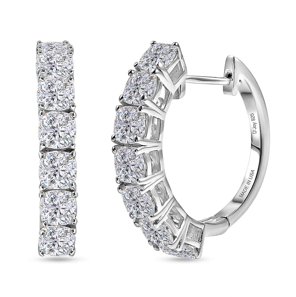 D'Joy Moissanite 4.35 ctw Hoop Earrings in Rhodium Over Sterling Silver