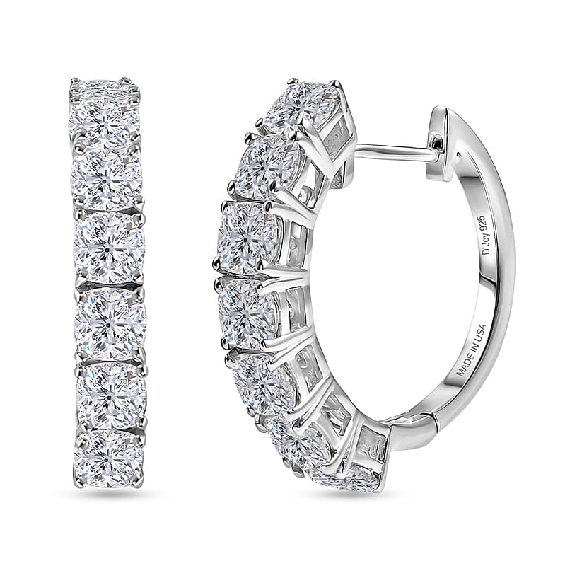 D'Joy Moissanite 4.35 ctw Hoop Earrings in Rhodium Over Sterling Silver