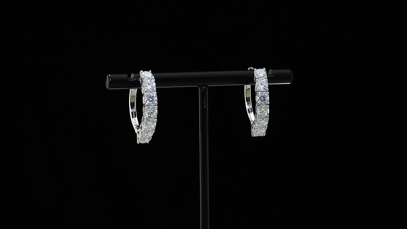 D'Joy Moissanite (Rnd 4mm) Hoop Earrings in Rhodium Over Sterling Silver 3.20 ctw