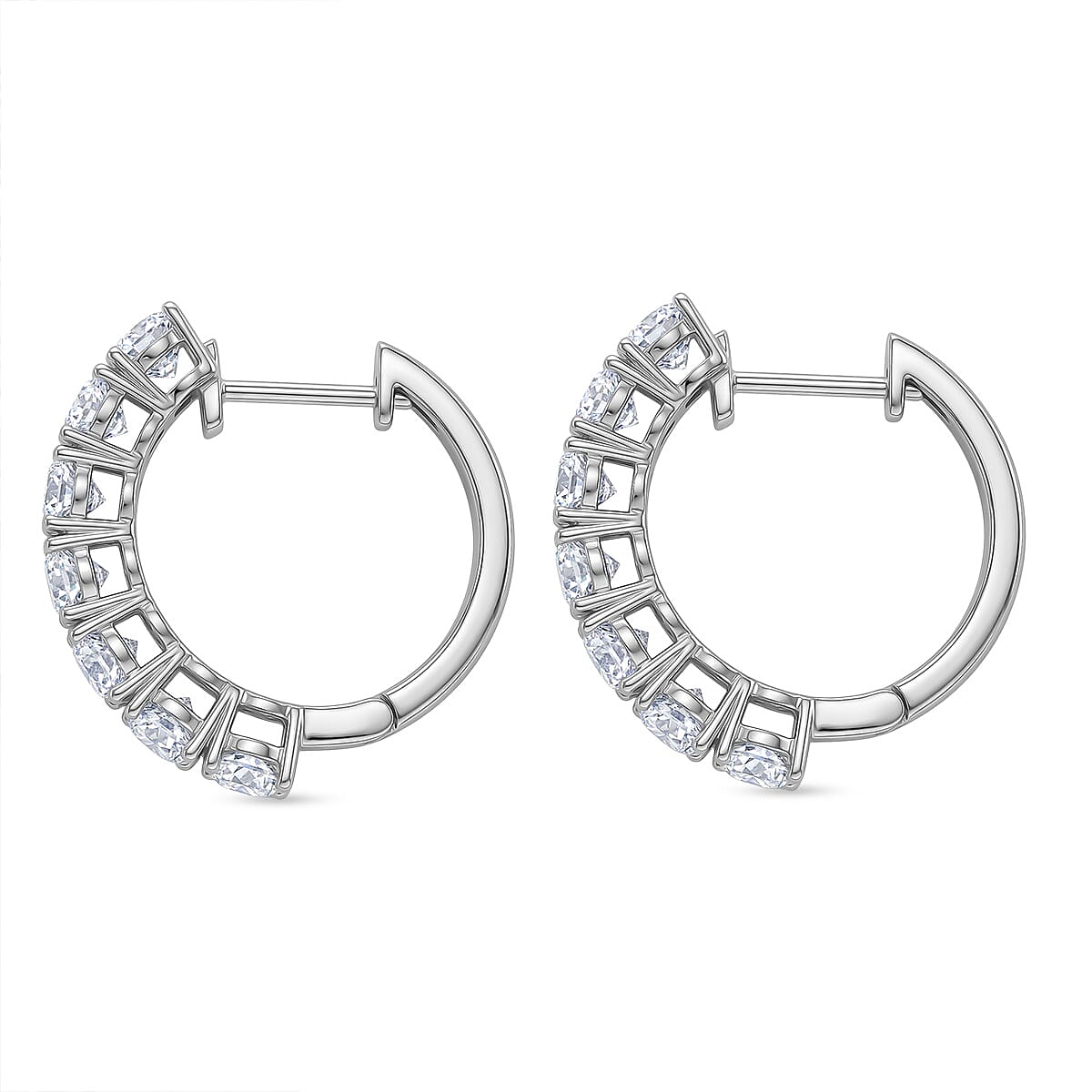 D'Joy Moissanite 4.35 ctw Hoop Earrings in Rhodium Over Sterling Silver image number 3