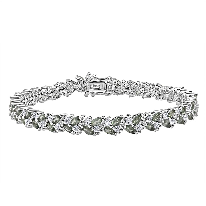 D'Joy Premium Milanoa Green Sapphire and Moissanite 9.35 ctw Emerald Vine Royale Bracelet in Rhodium Over Sterling Silver (6.50 In)