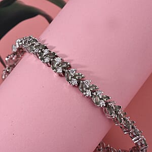 D'Joy Premium Milanoa Green Sapphire and Moissanite 9.35 ctw Emerald Vine Royale Bracelet in Rhodium Over Sterling Silver (6.50 In)