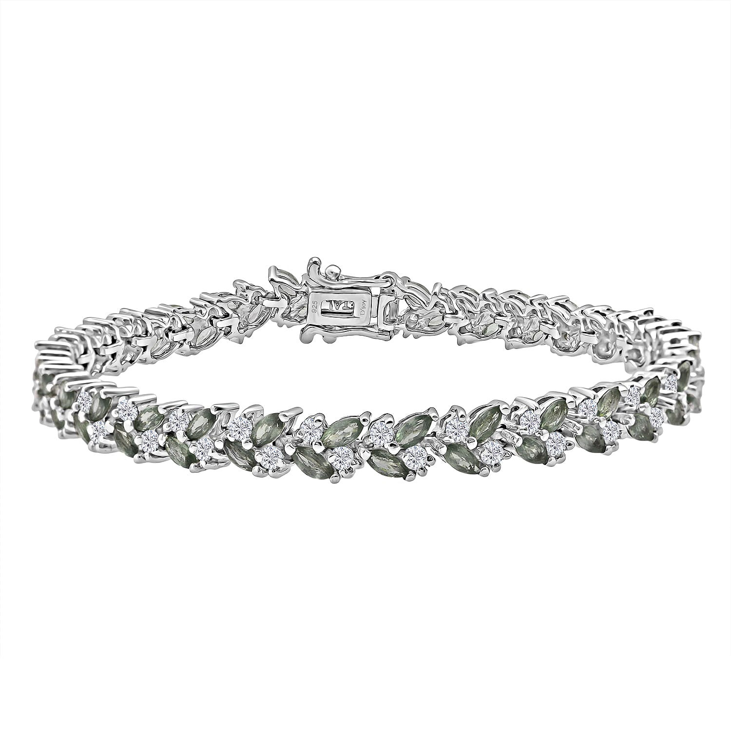 D'Joy Premium Milanoa Green Sapphire and Moissanite 9.65 ctw Emerald Vine Royale Bracelet in Rhodium Over Sterling Silver (7.25 In)
