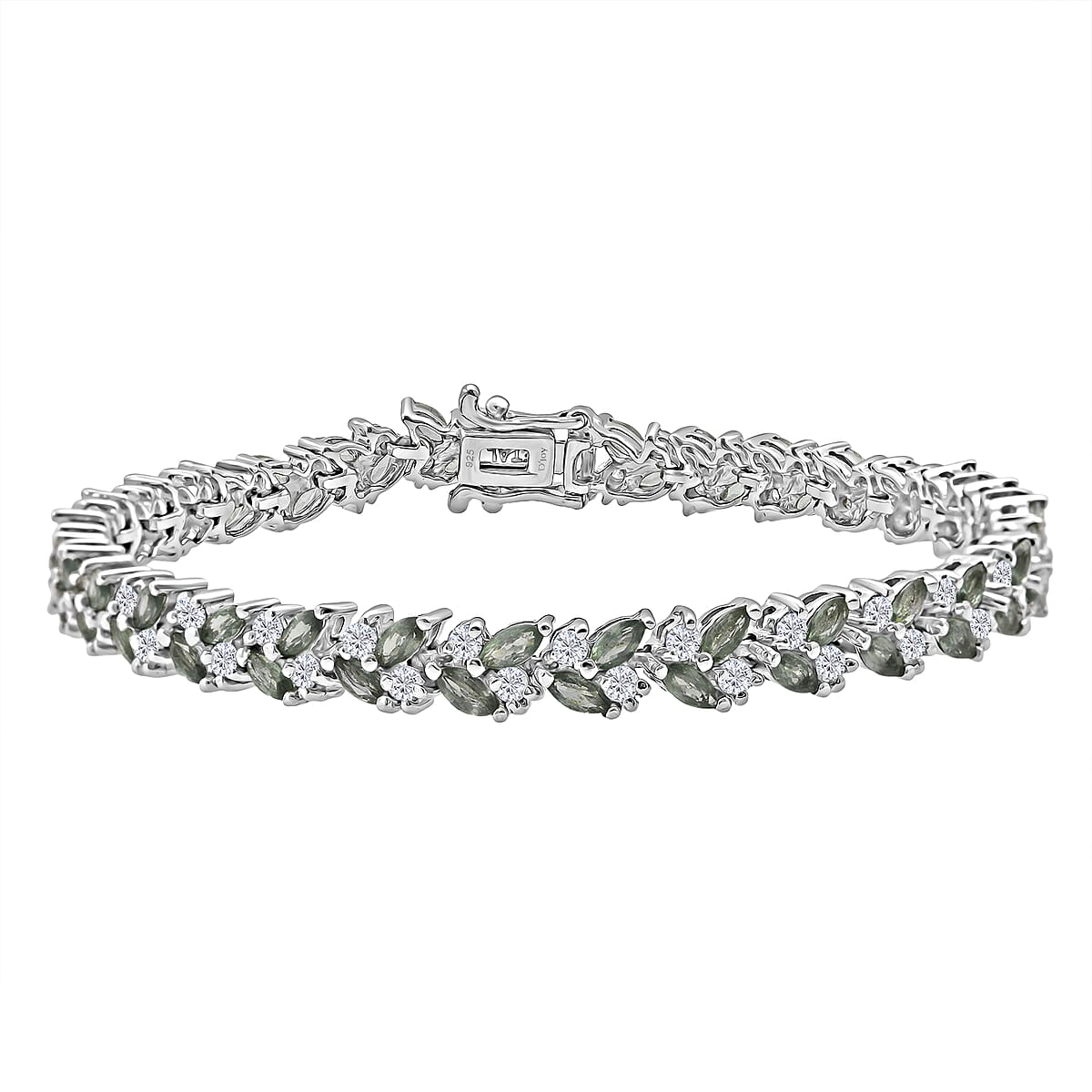 D'Joy Premium Milanoa Green Sapphire and Moissanite 9.65 ctw Emerald Vine Royale Bracelet in Rhodium Over Sterling Silver (7.25 In) image number 0