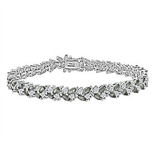 D'Joy Premium Milanoa Green Sapphire and Moissanite 9.65 ctw Emerald Vine Royale Bracelet in Rhodium Over Sterling Silver (7.25 In)