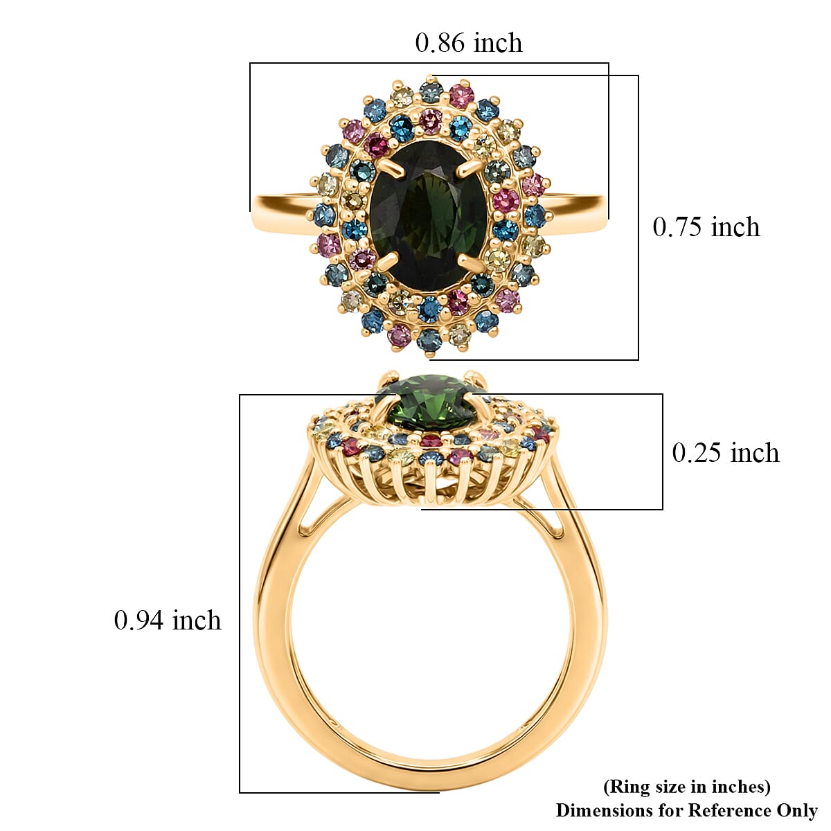 10K Yellow Gold AAA Green Sapphire, Luxuriant Lab Grown Multi Diamond (IR) (SI) (0.65 cts) Ring (Size 6.0) (4.20 g) 3.25 ctw image number 5