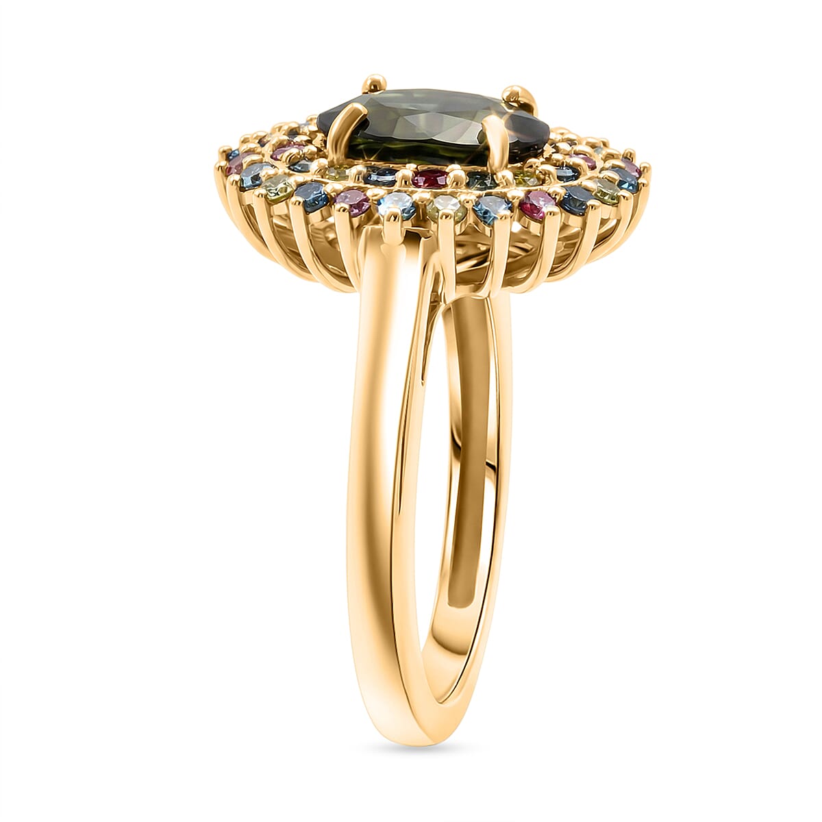 AAA Milanoa Green Sapphire and Luxuriant Lab Grown Multi Diamond (IR) SI 3.25 ctw Garden Royale Ring in 10K Yellow Gold (Size 7.0) 4.20 Grams image number 3