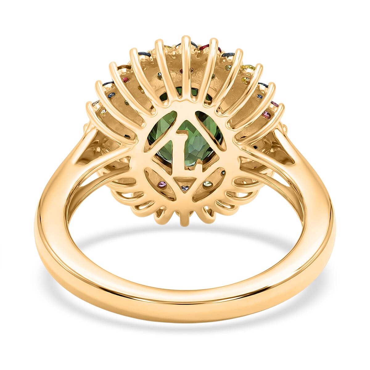 AAA Milanoa Green Sapphire and Luxuriant Lab Grown Multi Diamond (IR) SI 3.25 ctw Garden Royale Ring in 10K Yellow Gold (Size 7.0) 4.20 Grams image number 4