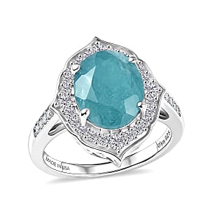 D'Joy Premium Grandidierite and Moissanite 4.60 ctw Ring in Rhodium Over Sterling Silver (Size 10.0)