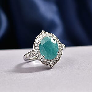 D'Joy Premium Grandidierite and Moissanite 4.60 ctw Ring in Rhodium Over Sterling Silver (Size 10.0)