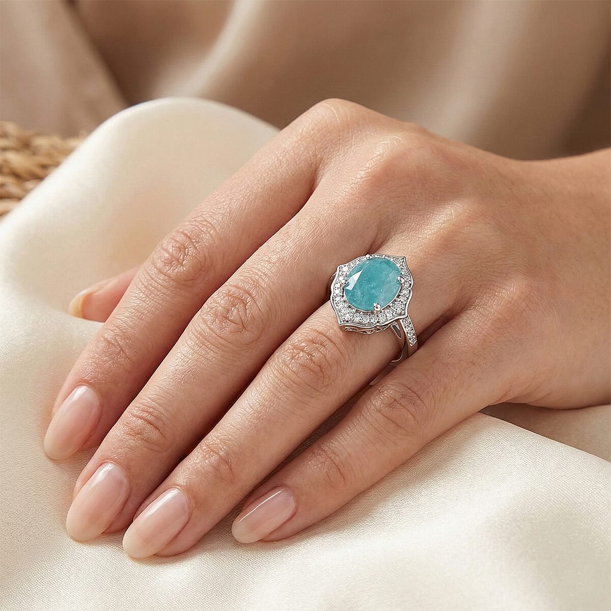 D'Joy Premium Grandidierite and Moissanite 4.60 ctw Ring in Rhodium Over Sterling Silver (Size 10.0) image number 2