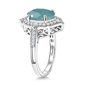 D'Joy Premium Grandidierite and Moissanite 4.60 ctw Ring in Rhodium Over Sterling Silver (Size 10.0)