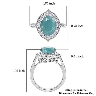 D'Joy Premium Grandidierite and Moissanite 4.60 ctw Ring in Rhodium Over Sterling Silver (Size 6.0)