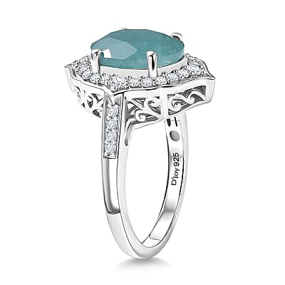 D'Joy Premium Grandidierite and Moissanite 4.60 ctw Ring in Rhodium Over Sterling Silver (Size 8.0)