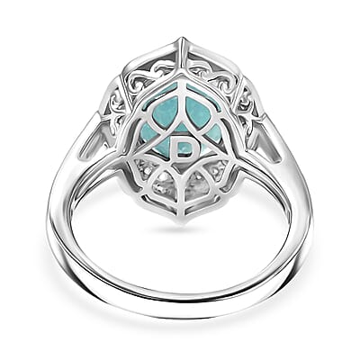 D'Joy Premium Grandidierite and Moissanite 4.60 ctw Ring in Rhodium Over Sterling Silver (Size 8.0)