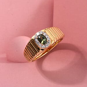 D'Joy Premium Green Sapphire and Moissanite 0.85 ctw Men's Ring in 18K Vermeil Yellow Gold Over Sterling Silver (Size 10.0)