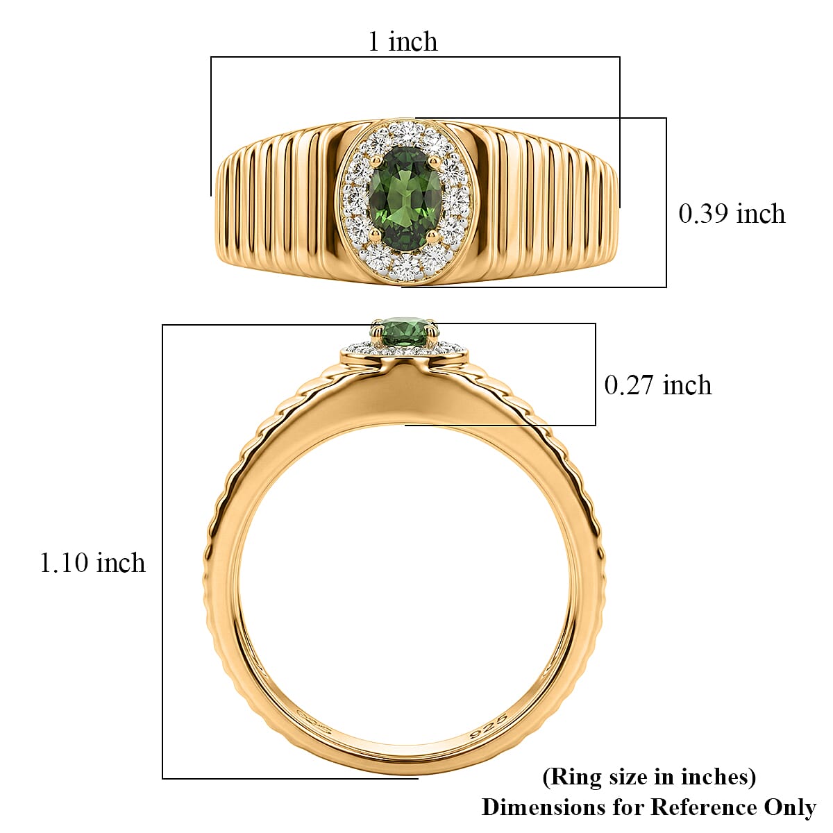 D'Joy Premium Green Sapphire and Moissanite 0.85 ctw Men's Ring in 18K Vermeil Yellow Gold Over Sterling Silver (Size 10.0) image number 5