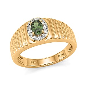D'Joy Premium Milanoa Green Sapphire and Moissanite 0.85 ctw Men's Ring in 18K Vermeil Yellow Gold Over Sterling Silver (Size 12.0)