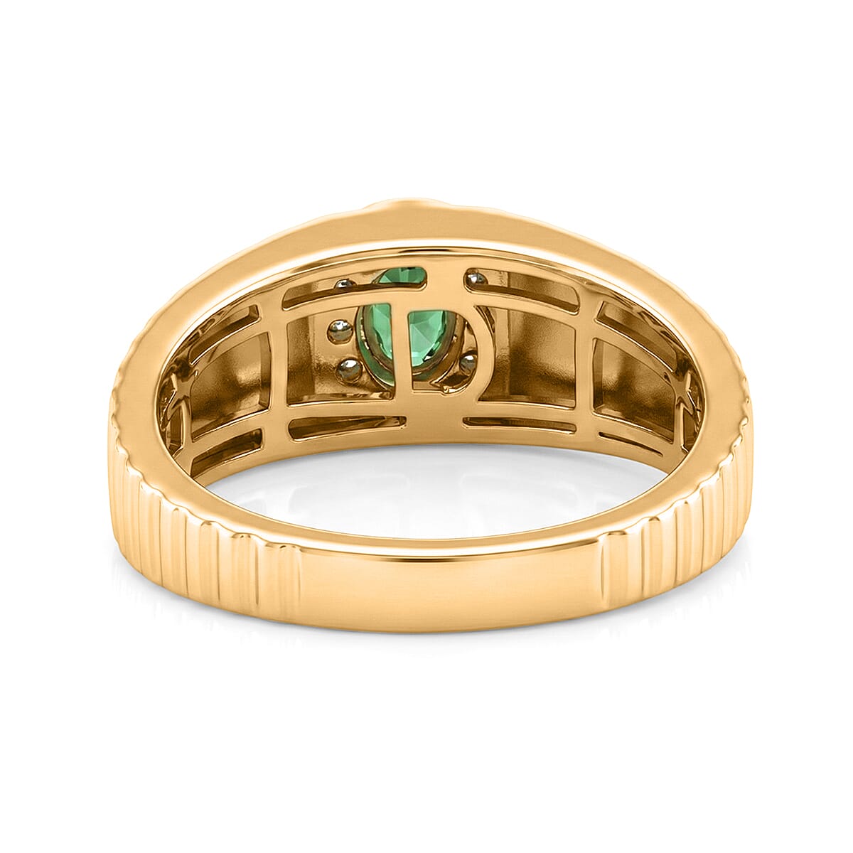 D'Joy Premium Milanoa Green Sapphire and Moissanite 0.85 ctw Men's Ring in 18K Vermeil Yellow Gold Over Sterling Silver (Size 12.0) image number 3