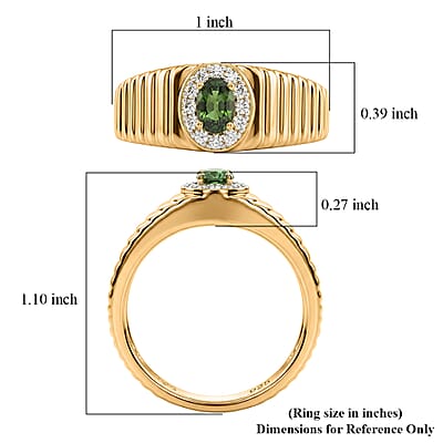 D'Joy Premium Milanoa Green Sapphire and Moissanite 0.85 ctw Men's Ring in 18K Vermeil Yellow Gold Over Sterling Silver (Size 12.0)