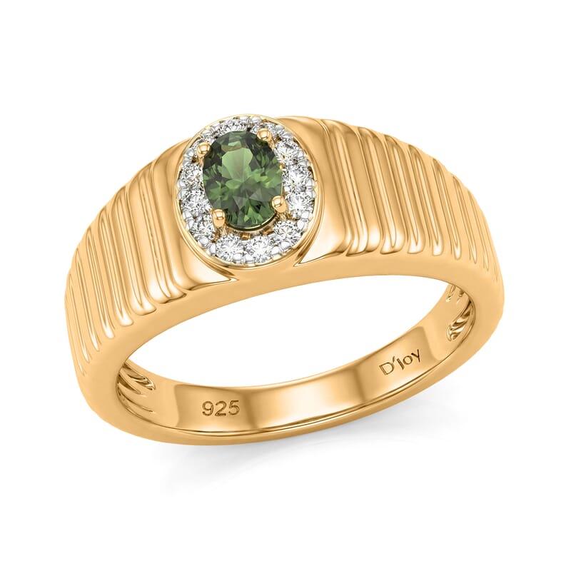D'Joy Premium Milanoa Green Sapphire and Moissanite 0.85 ctw Men's Ring in 18K Vermeil Yellow Gold Over Sterling Silver (Size 14.0)
