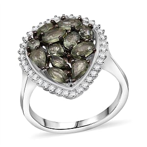 D'Joy Premium Green Sapphire and Moissanite 2.75 ctw Secret Garden Bloom Ring in Rhodium Over Sterling Silver (Size 10.0)