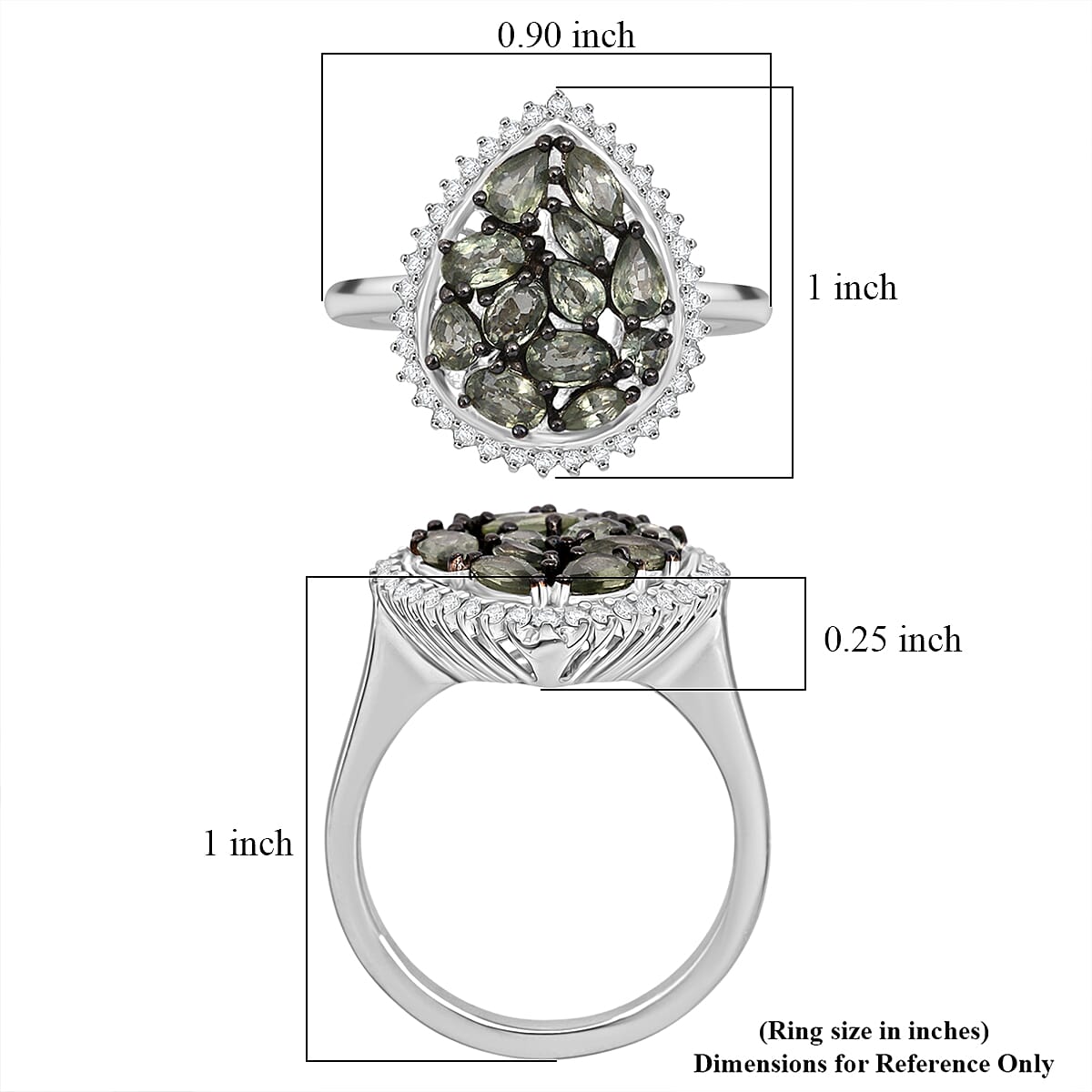 D'Joy Premium Green Sapphire and Moissanite 2.75 ctw Secret Garden Bloom Ring in Rhodium Over Sterling Silver (Size 10.0) image number 2