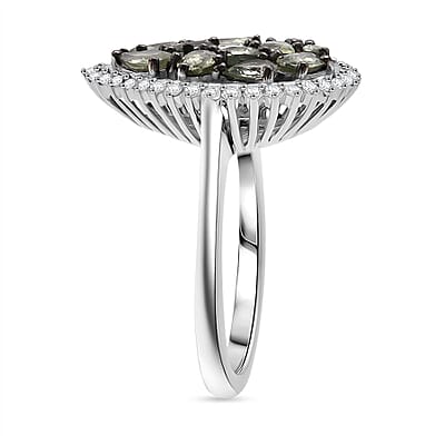 D'Joy Premium Milanoa Green Sapphire and Moissanite 2.75 ctw Secret Garden Bloom Ring in Rhodium Over Sterling Silver (Size 7.0)