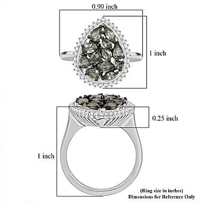 D'Joy Premium Milanoa Green Sapphire and Moissanite 2.75 ctw Secret Garden Bloom Ring in Rhodium Over Sterling Silver (Size 7.0)