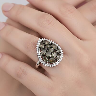 D'Joy Premium Milanoa Green Sapphire and Moissanite 2.75 ctw Secret Garden Bloom Ring in Rhodium Over Sterling Silver (Size 8.0)