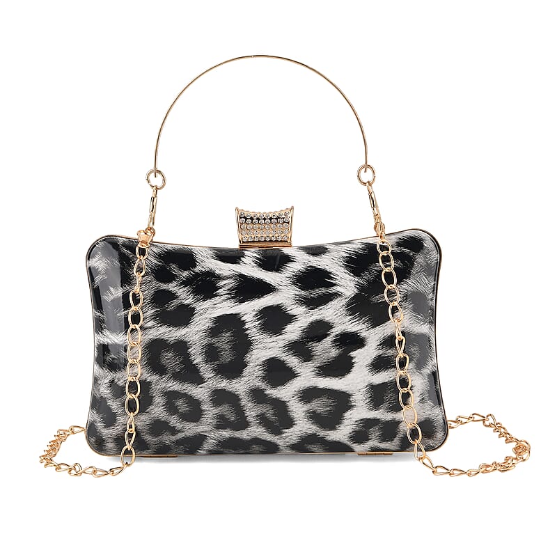 La Marey Grey Leopard Pattern Faux Leather Metal Wallet