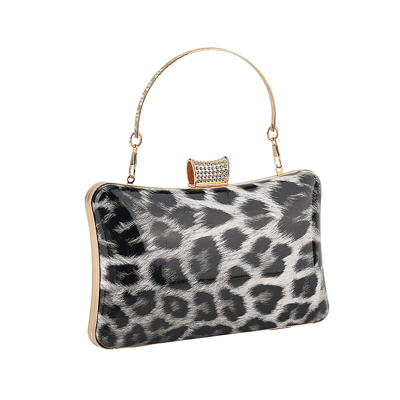 La Marey Grey Leopard Pattern Faux Leather Metal Wallet