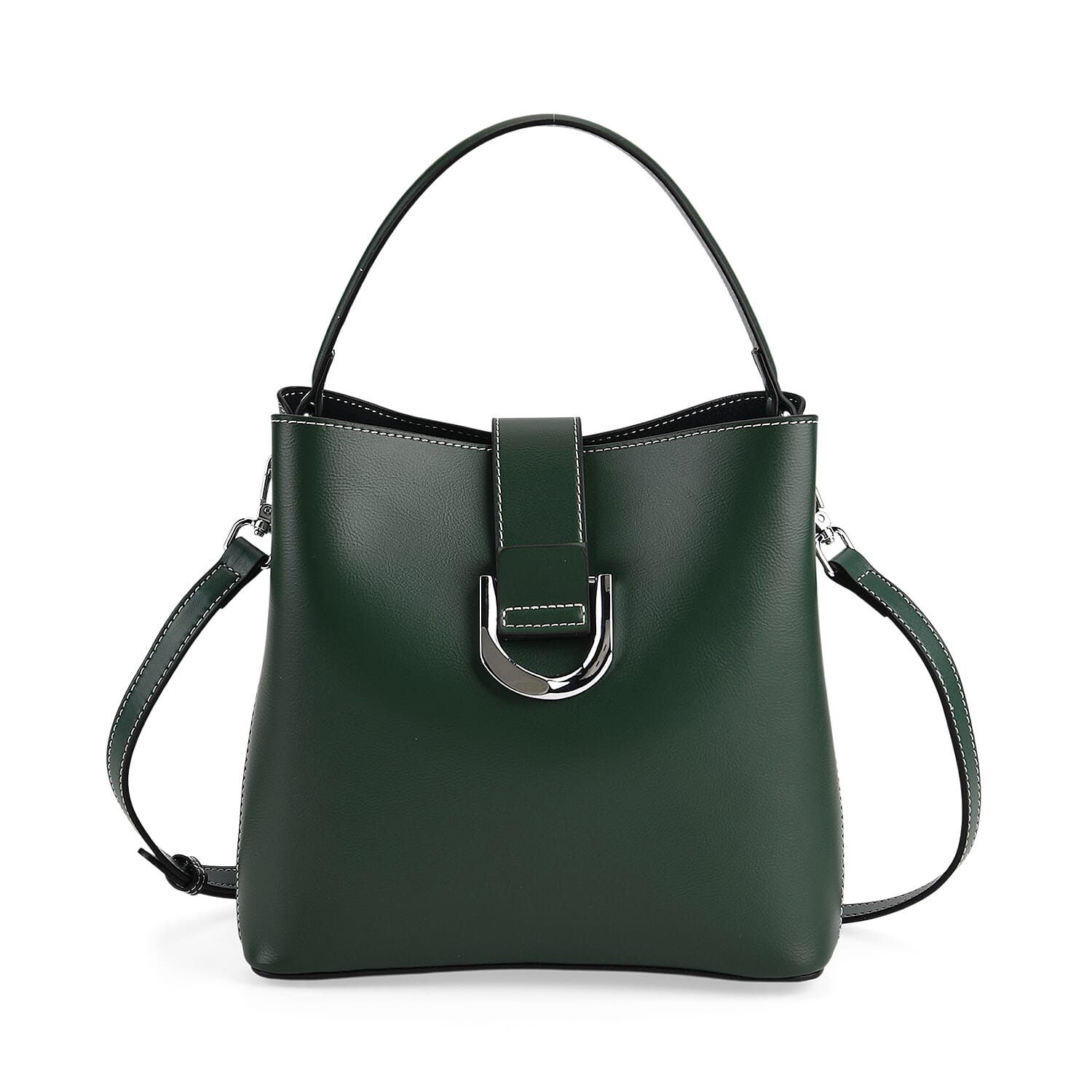 La Marey Green Genuine Leather Crossbody Bag with Long Strap