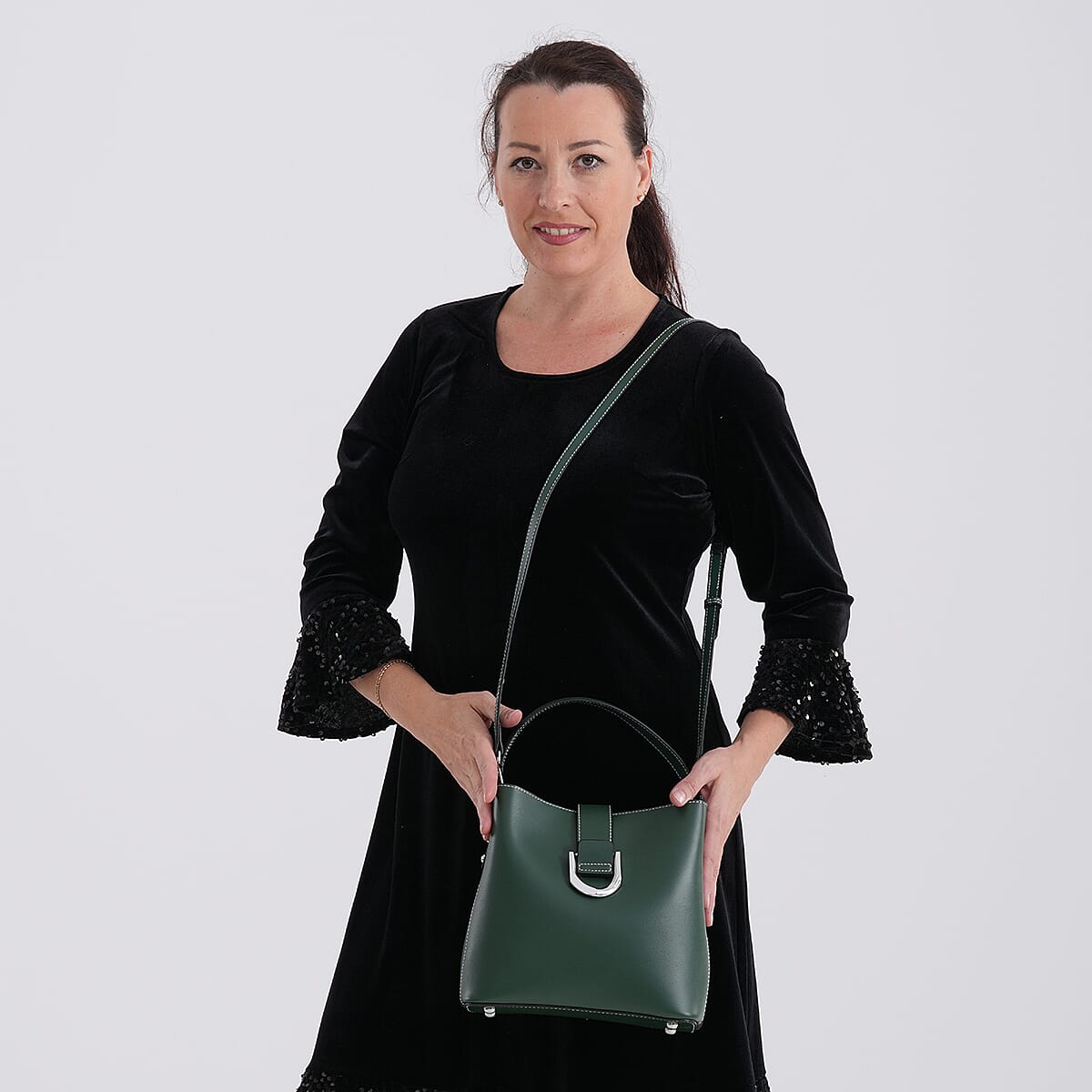 La Marey Green Genuine Leather Crossbody Bag with Long Strap