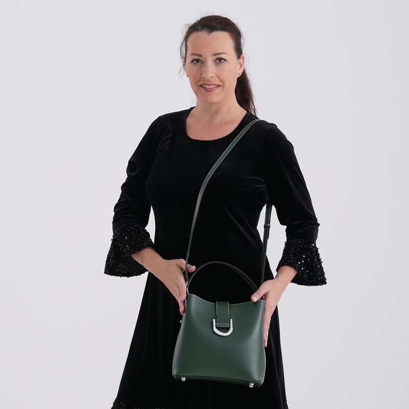La Marey Green Genuine Leather Crossbody Bag with Long Strap