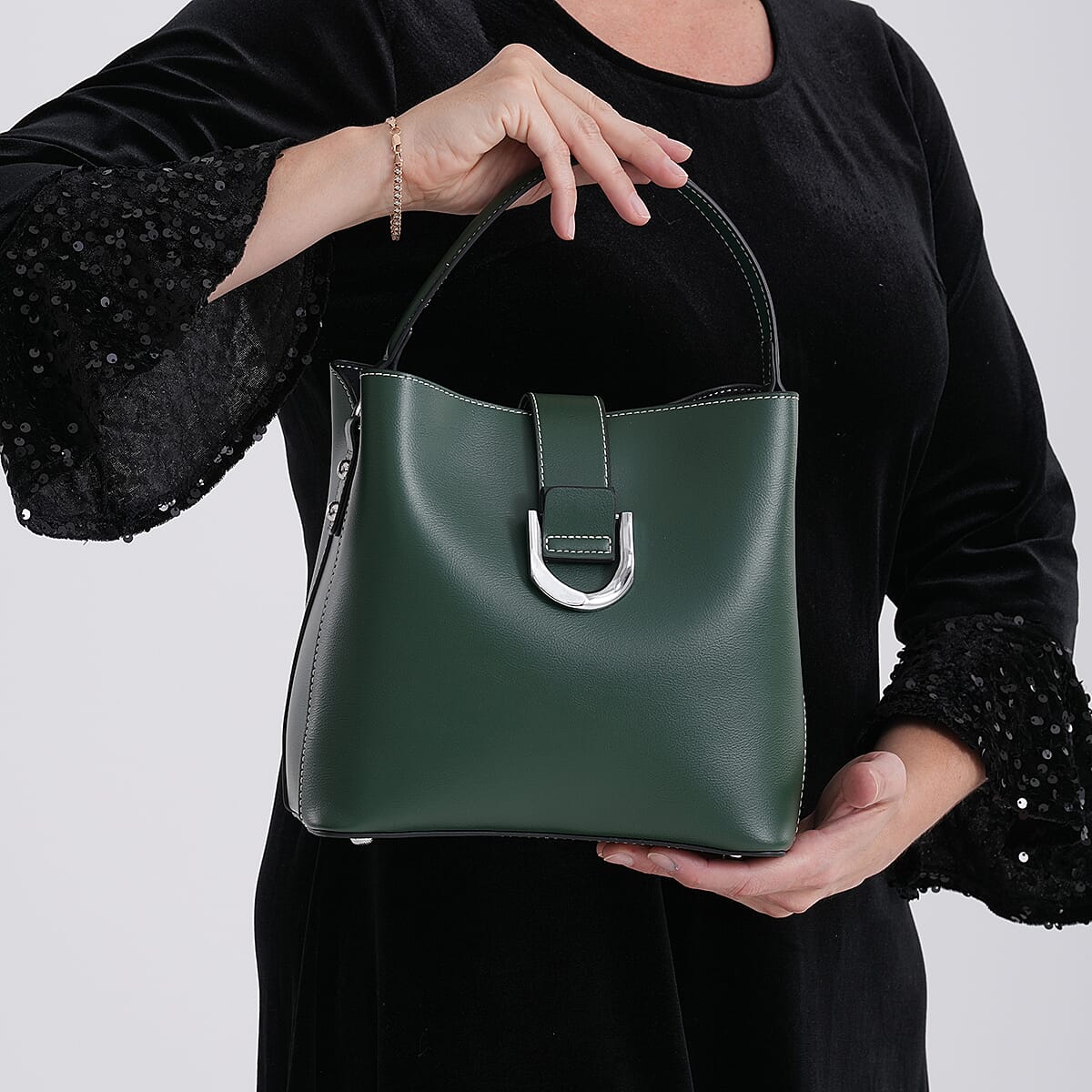 La Marey Green Genuine Leather Crossbody Bag with Long Strap