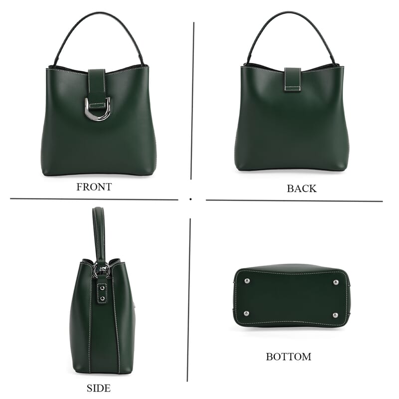 La Marey Green Genuine Leather Crossbody Bag with Long Strap