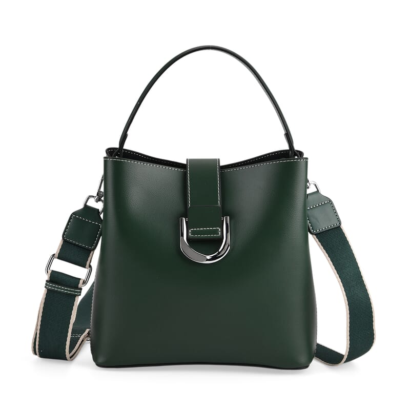 La Marey Green Genuine Leather Crossbody Bag with Long Strap