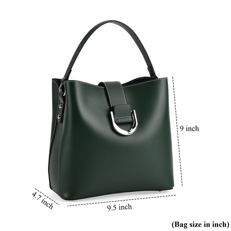 La Marey Green Genuine Leather Crossbody Bag with Long Strap