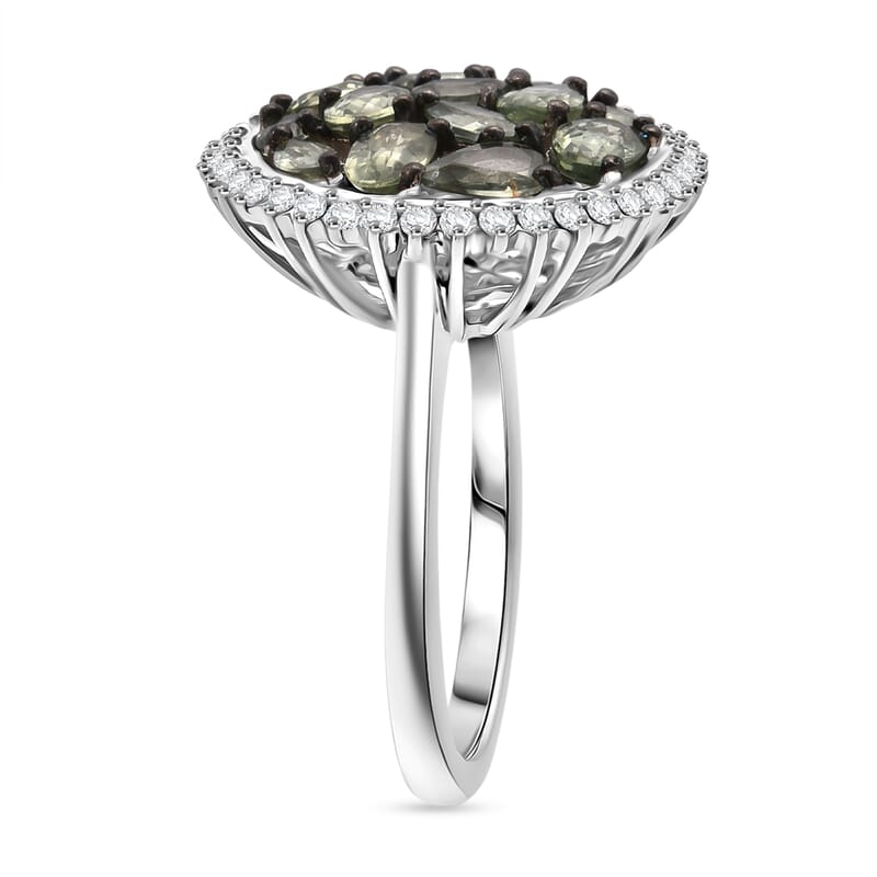 D'Joy Premium Milanoa Green Sapphire and Moissanite 2.50 ctw Secret Garden Bloom Ring in Rhodium Over Sterling Silver (Size 10.0)