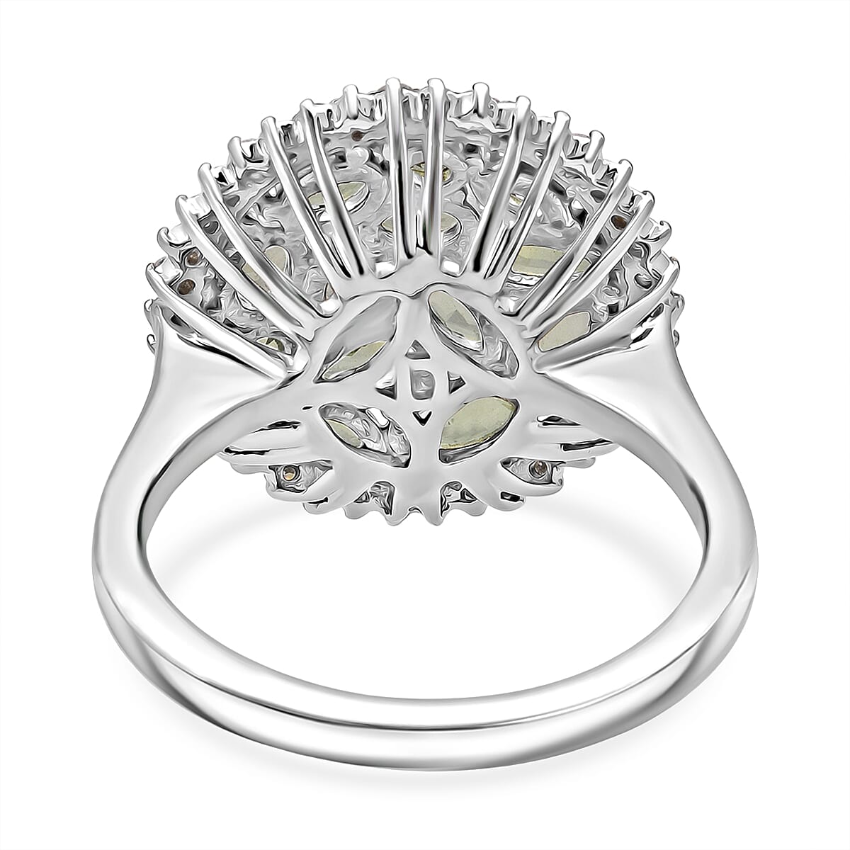D'Joy Premium Milanoa Green Sapphire and Moissanite 2.50 ctw Secret Garden Bloom Ring in Rhodium Over Sterling Silver (Size 10.0)