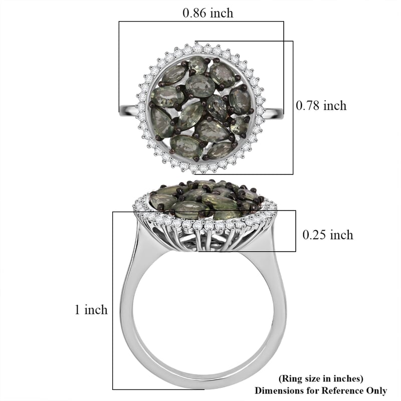 D'Joy Premium Milanoa Green Sapphire and Moissanite 2.50 ctw Secret Garden Bloom Ring in Rhodium Over Sterling Silver (Size 10.0)