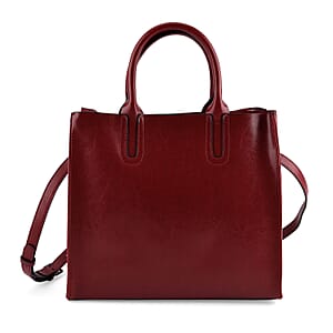 La Marey Red Genuine Leather Tote Bag with Long Strap