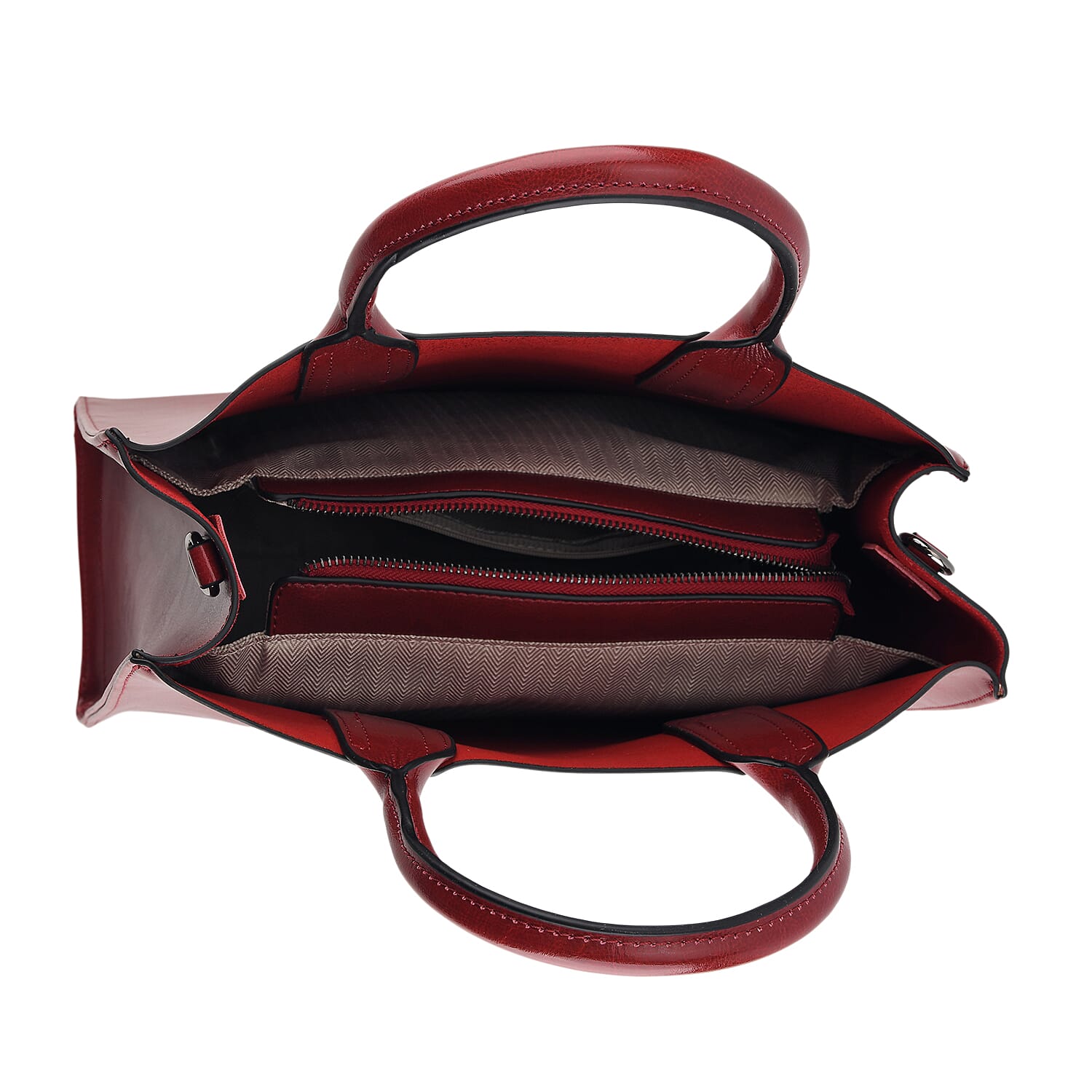 La Marey Red Genuine Leather Tote Bag with Long Strap