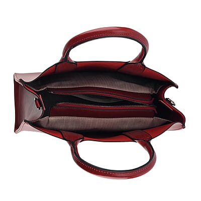 La Marey Red Genuine Leather Tote Bag with Long Strap