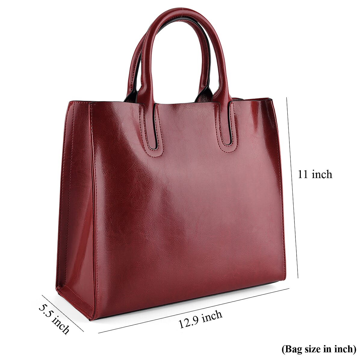 La Marey Red Genuine Leather Tote Bag with Long Strap image number 7