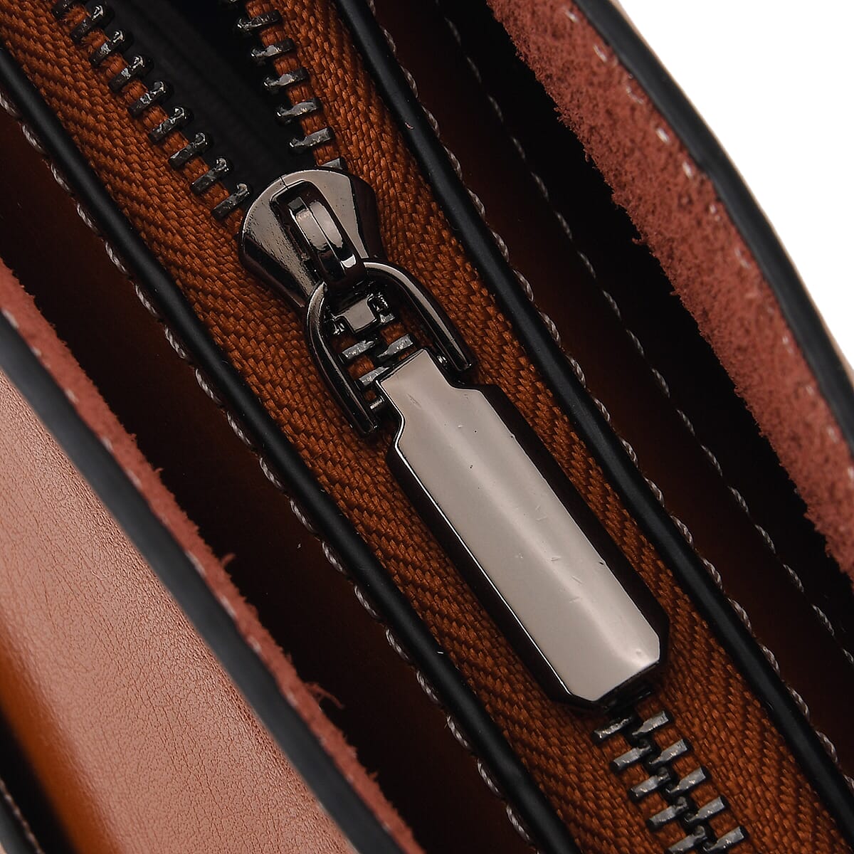 La Marey Brown Herringbone Pattern Genuine Leather Crossbody Bag with Long Strap